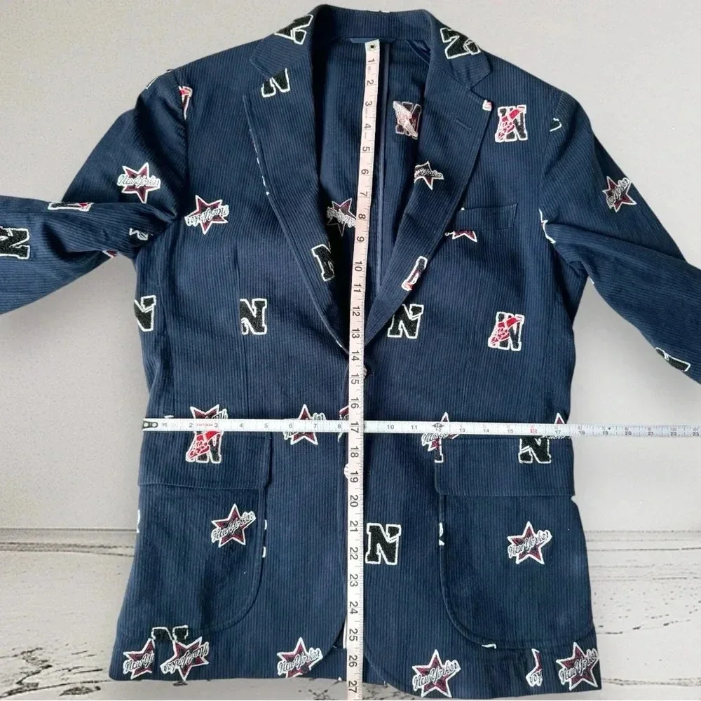 NEW YORKER by KEITA MARUYAMA Men’s Blazer Navy Corduroy Allover NY Patch Size 36